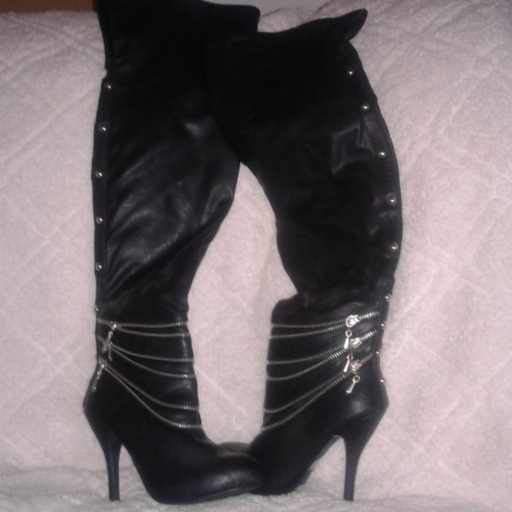 Black over the knee heeled boots